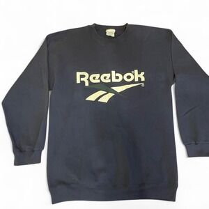 Vintage Reebok Navy Blue Embroidered Logo Crewneck Sweatshirt - Made in USA - L